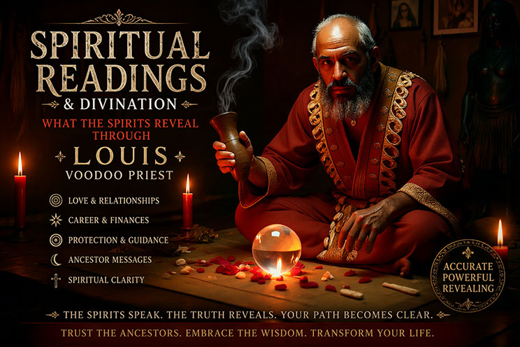 Louis Voodoo Priest performing bone casting divination